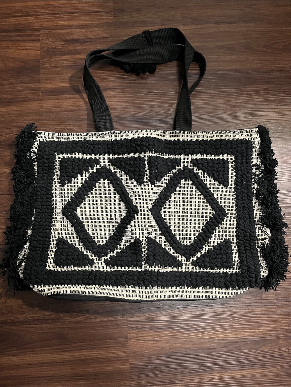 NWOT Black & Cream Woven Tote Bag